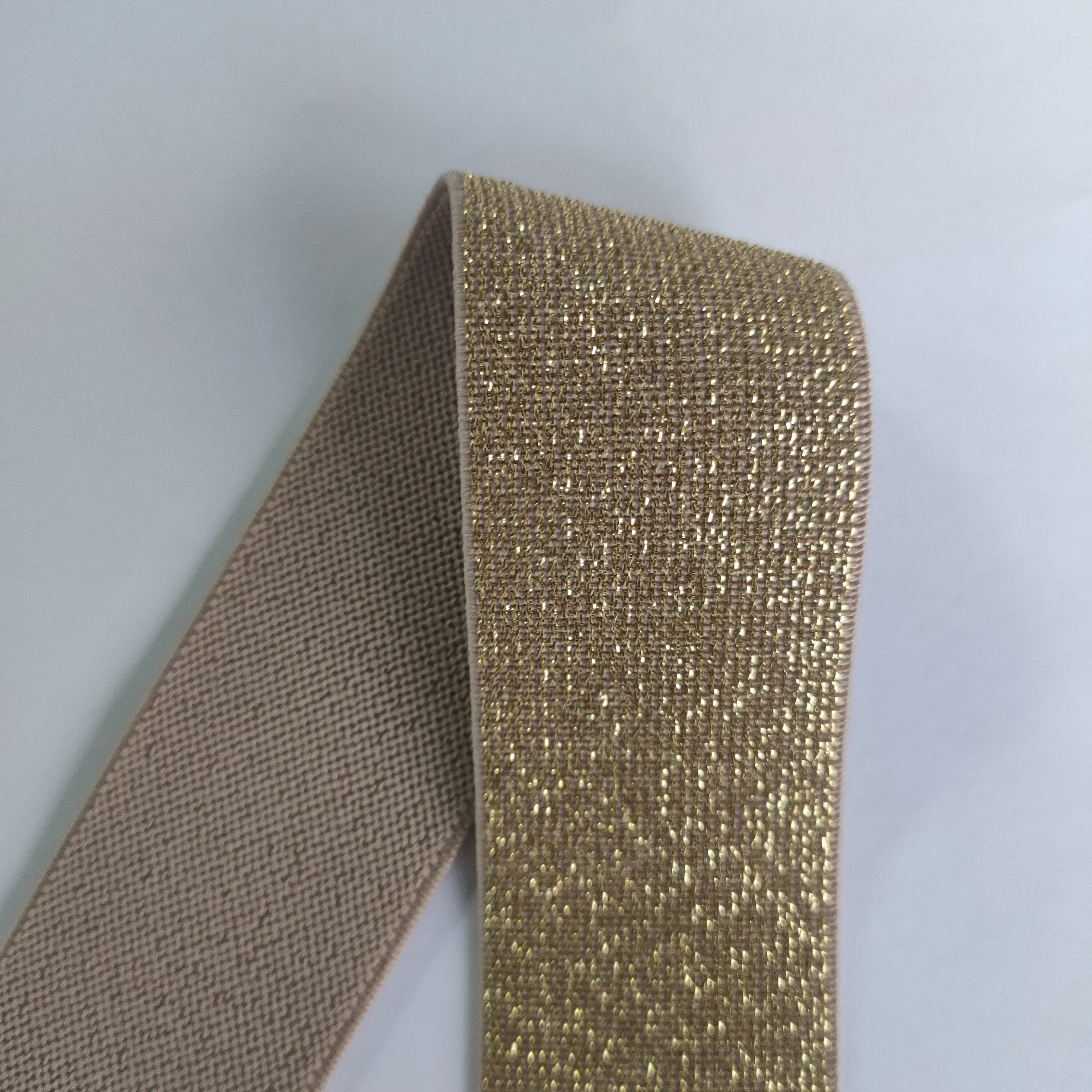 1.5inch 38mm Wide Gold Glitter Khaki Waistband Elastic by the Yard
