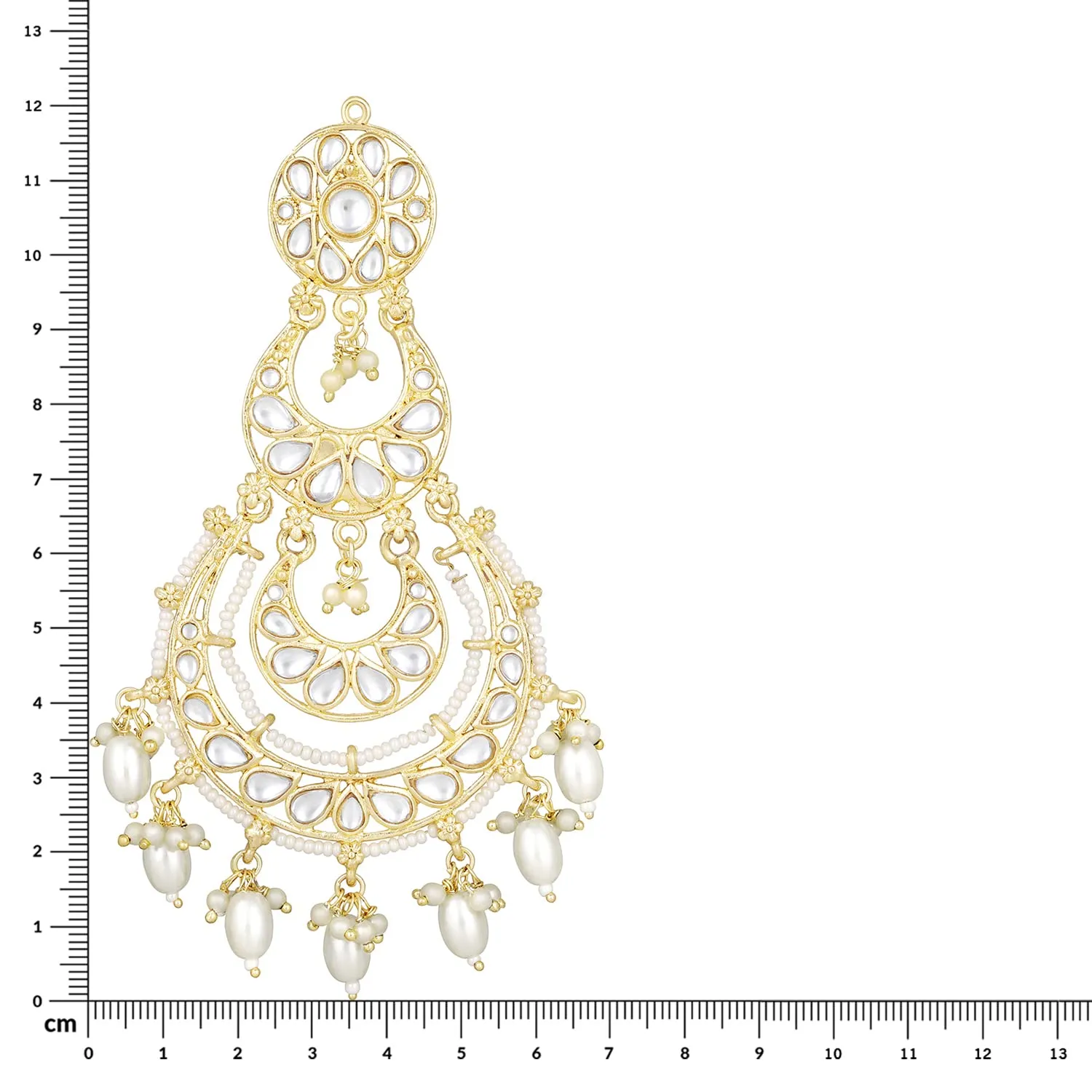 18K Gold Plated Traditional White Kundan Studded Pearl Handcrafted Dangle Chandbali Earrings Ethnic Jewellery For Women And Girls