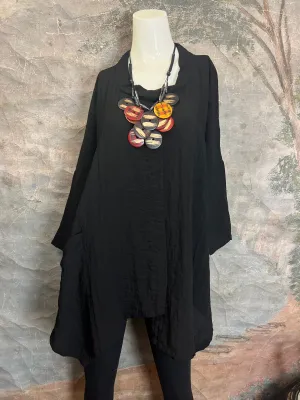 86557 3/4 Slv Cowlneck Top-Black