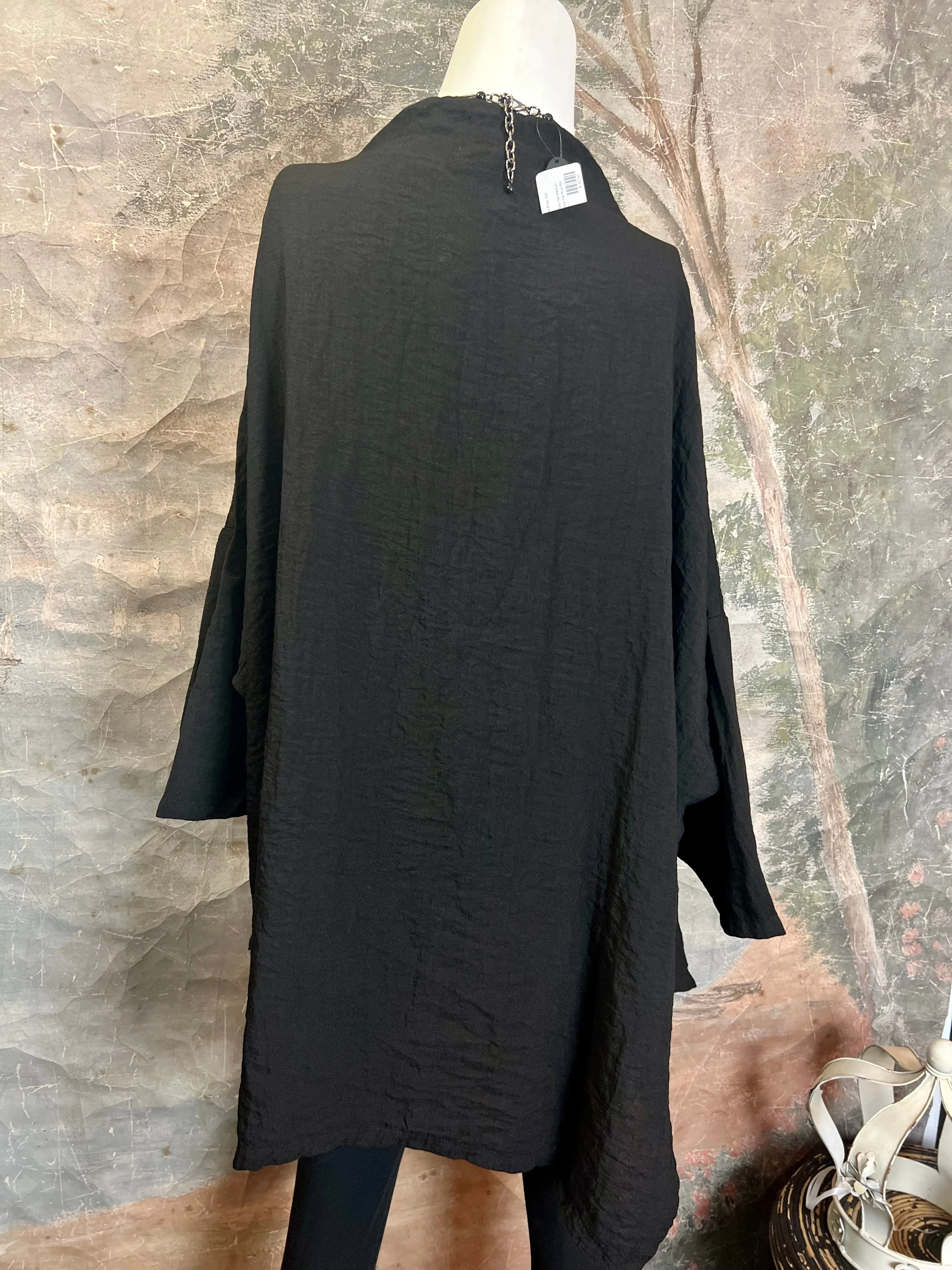 86557 3/4 Slv Cowlneck Top-Black