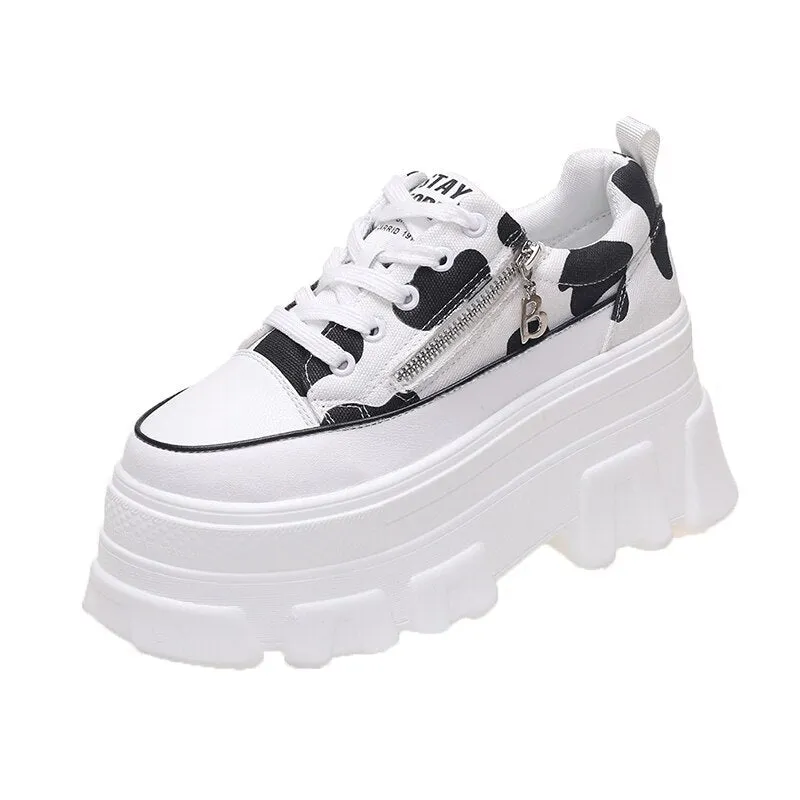 Amozae-Women Thick Soles Sneakers 2024 Spring Casual High Platform Shoes Breathable Female Vulcanized Shoes Woman Chunky Sneakers 9cm