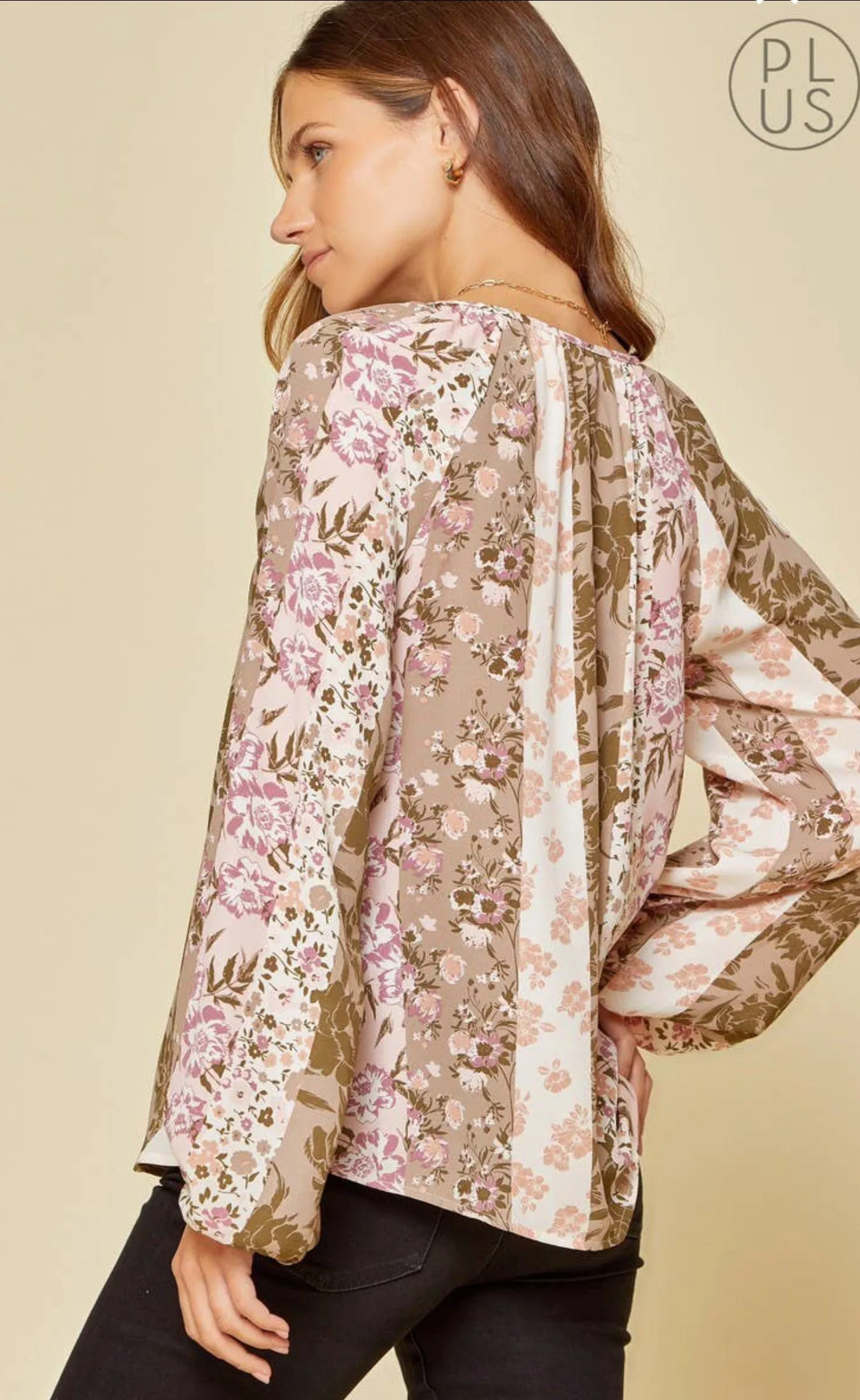 Andree by Unit Mixed Print Peasant Top-PLUS SIZE