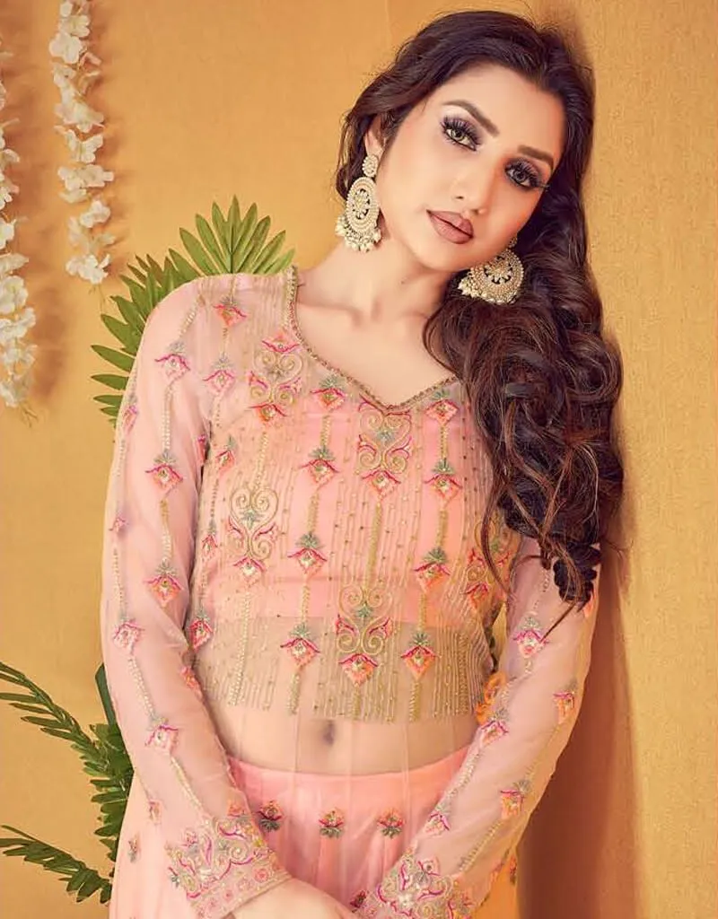 Baby Pink Anarkali style Suits Soft Net