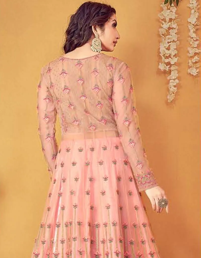 Baby Pink Anarkali style Suits Soft Net