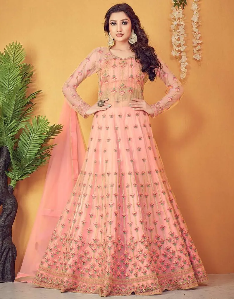 Baby Pink Anarkali style Suits Soft Net