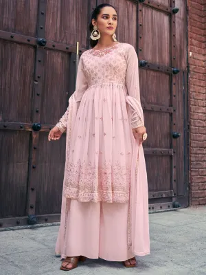 Baby Pink Georgette Partywear Palazzo-Suit