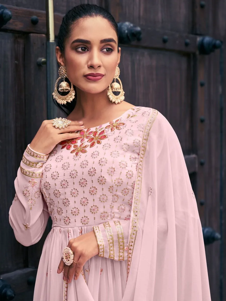 Baby Pink Georgette Partywear Palazzo-Suit