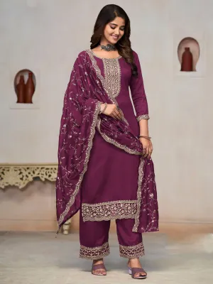 Beautiful Burgundy Vichitra Silk Fancy Salwar Suit
