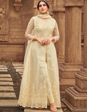 Beige Pant style Suits Butterfly Net
