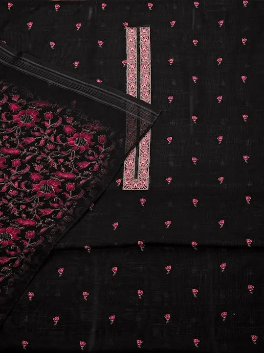 Black And White Embroidered Linen Unstitched Dress Material