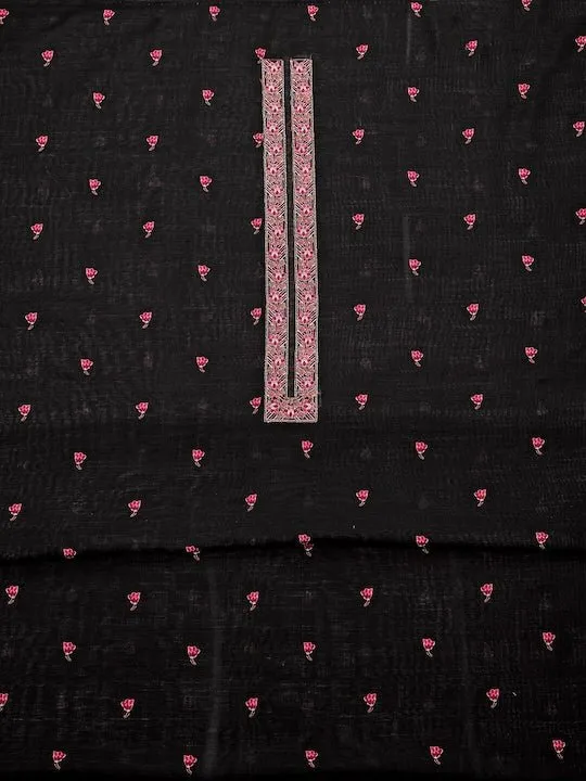 Black And White Embroidered Linen Unstitched Dress Material