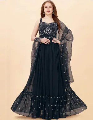 Black Faux Georgette Fabric Maxi