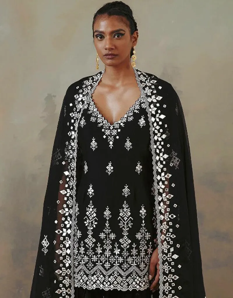 Black Lehenga style Suit Faux Georgette