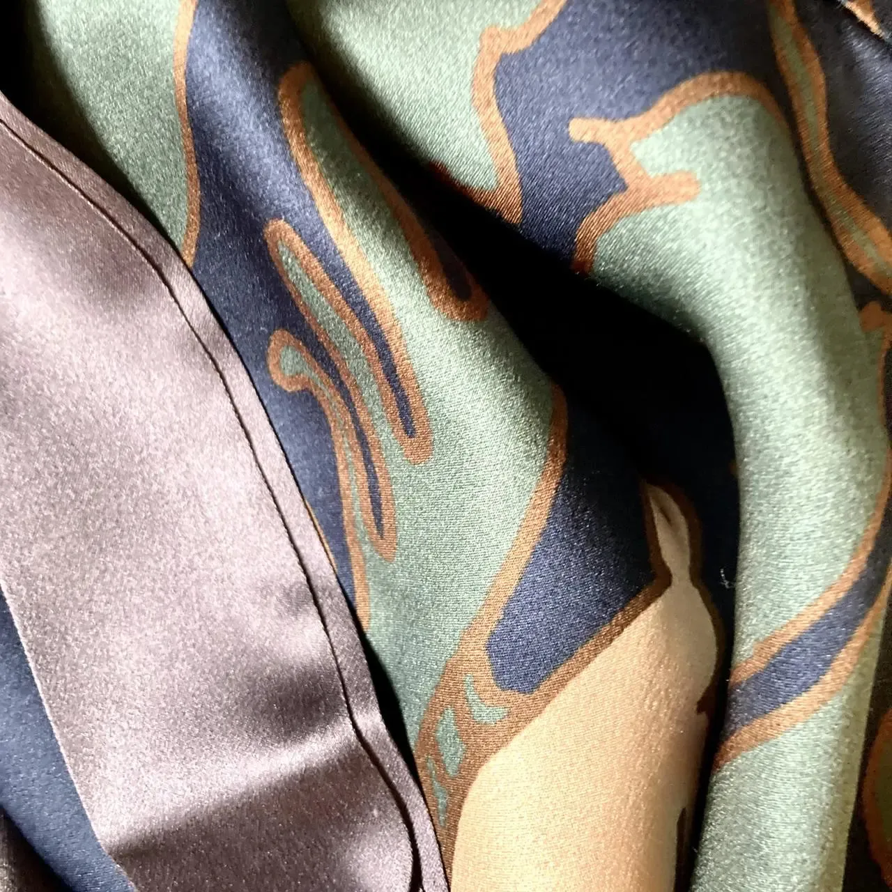 Blue and Green Damask Kimono Silk Robe