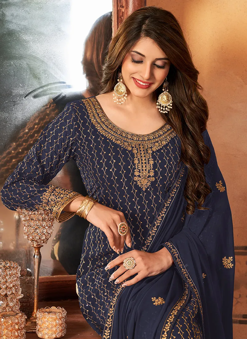 Blue Embroidery Traditional Festive Salwar Kameez