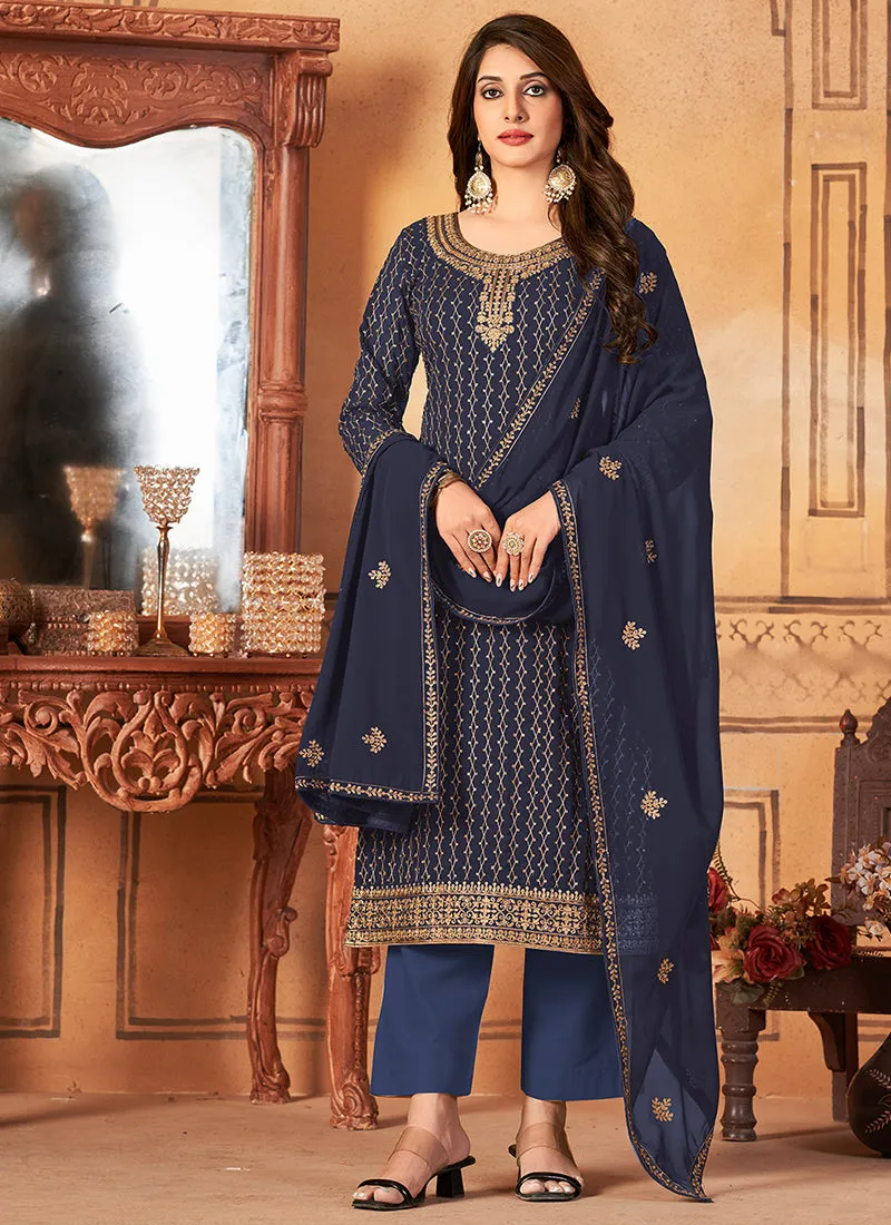 Blue Embroidery Traditional Festive Salwar Kameez