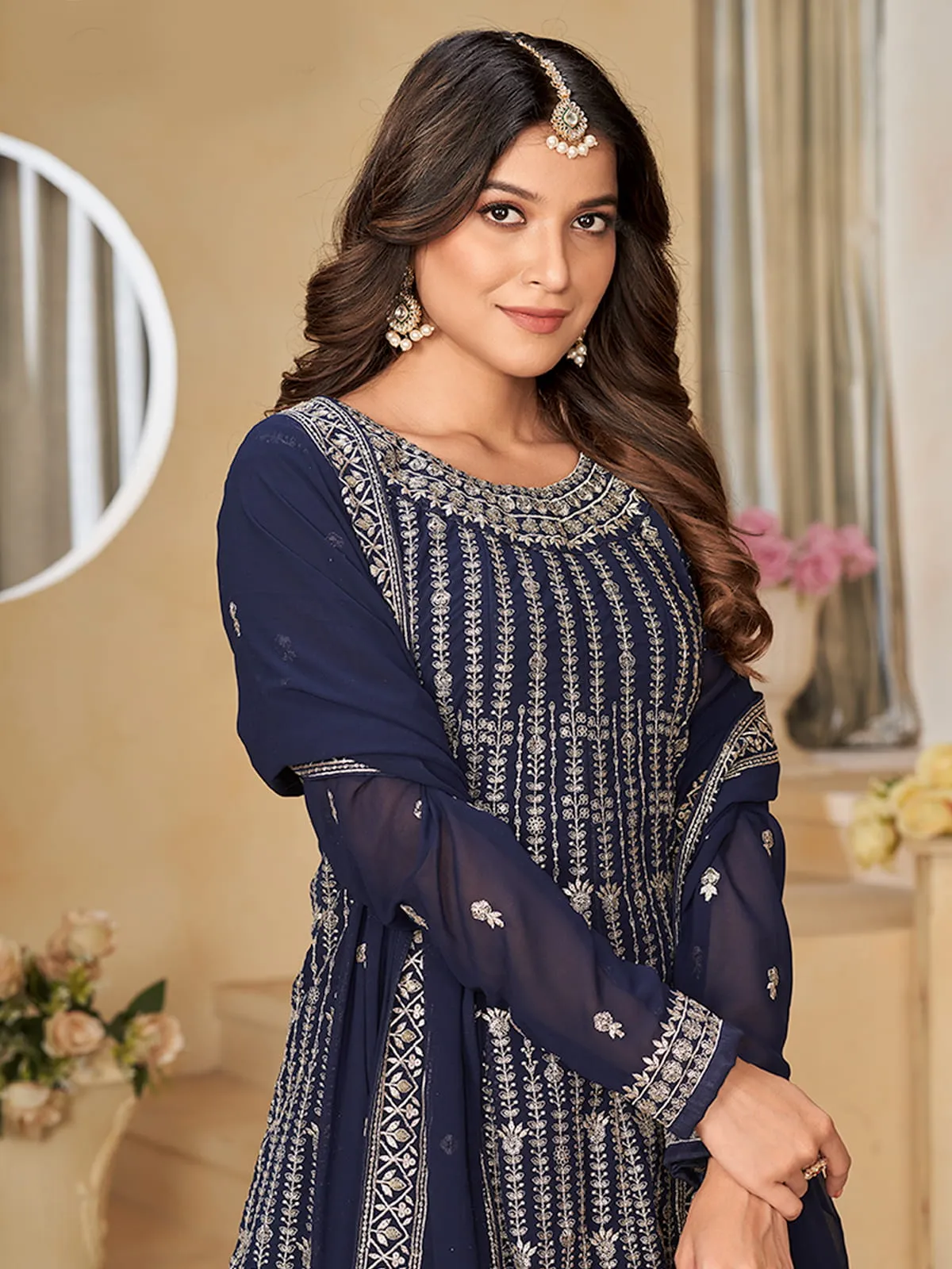 Blue Sequence Embroidery Gharara Suit