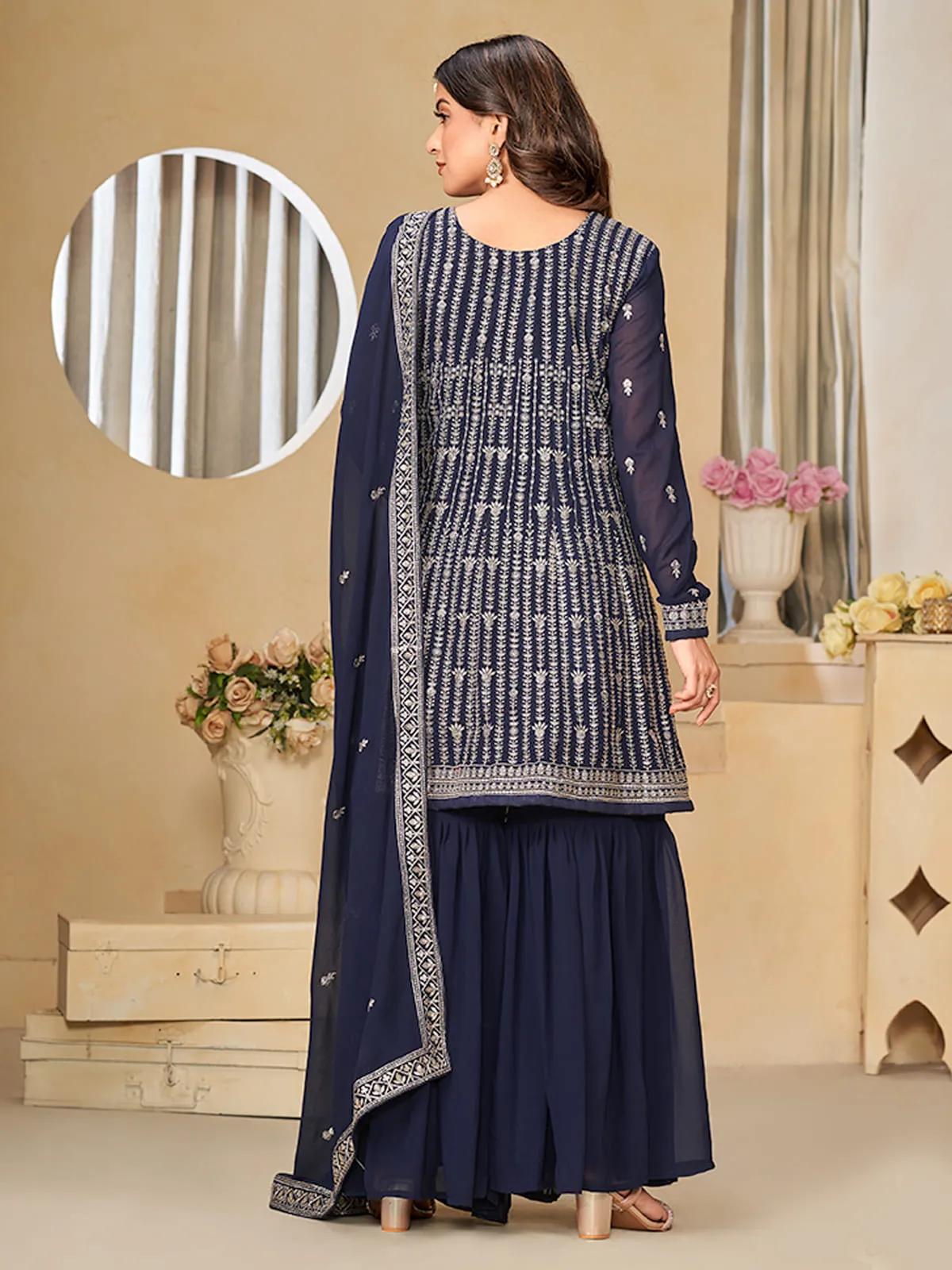 Blue Sequence Embroidery Gharara Suit