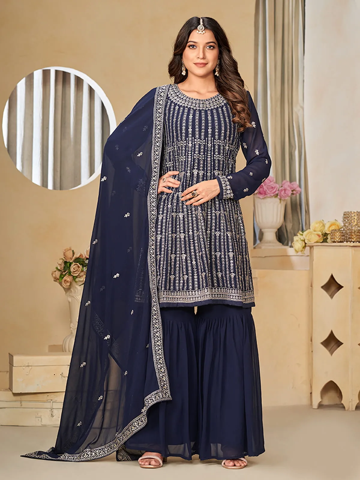 Blue Sequence Embroidery Gharara Suit