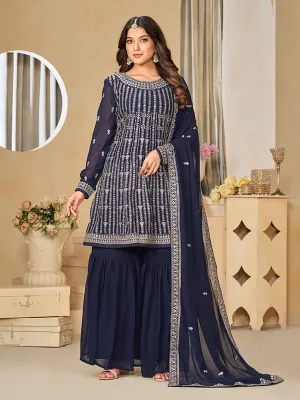 Blue Sequence Embroidery Gharara Suit
