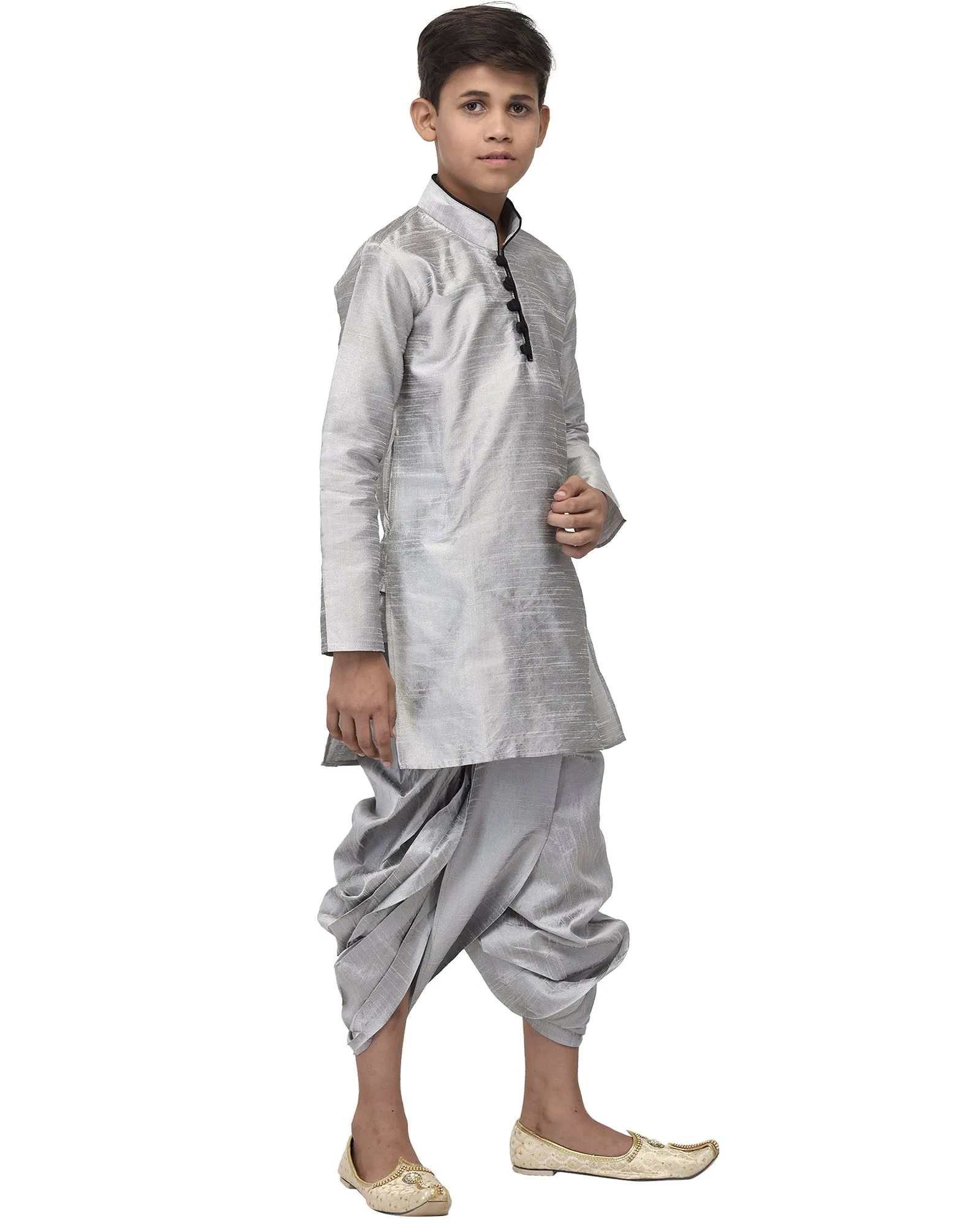 Boy's Grey Solid Kurta With Dhoti Pants - Benstoke KIDS