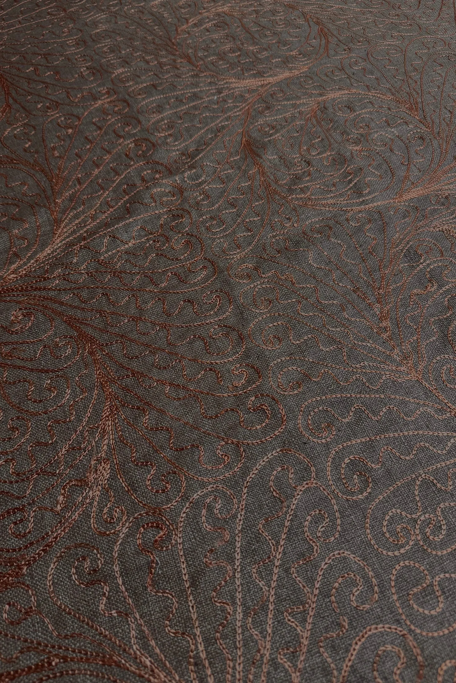 Brown Embroidered Silk Linen MEMT-018-9