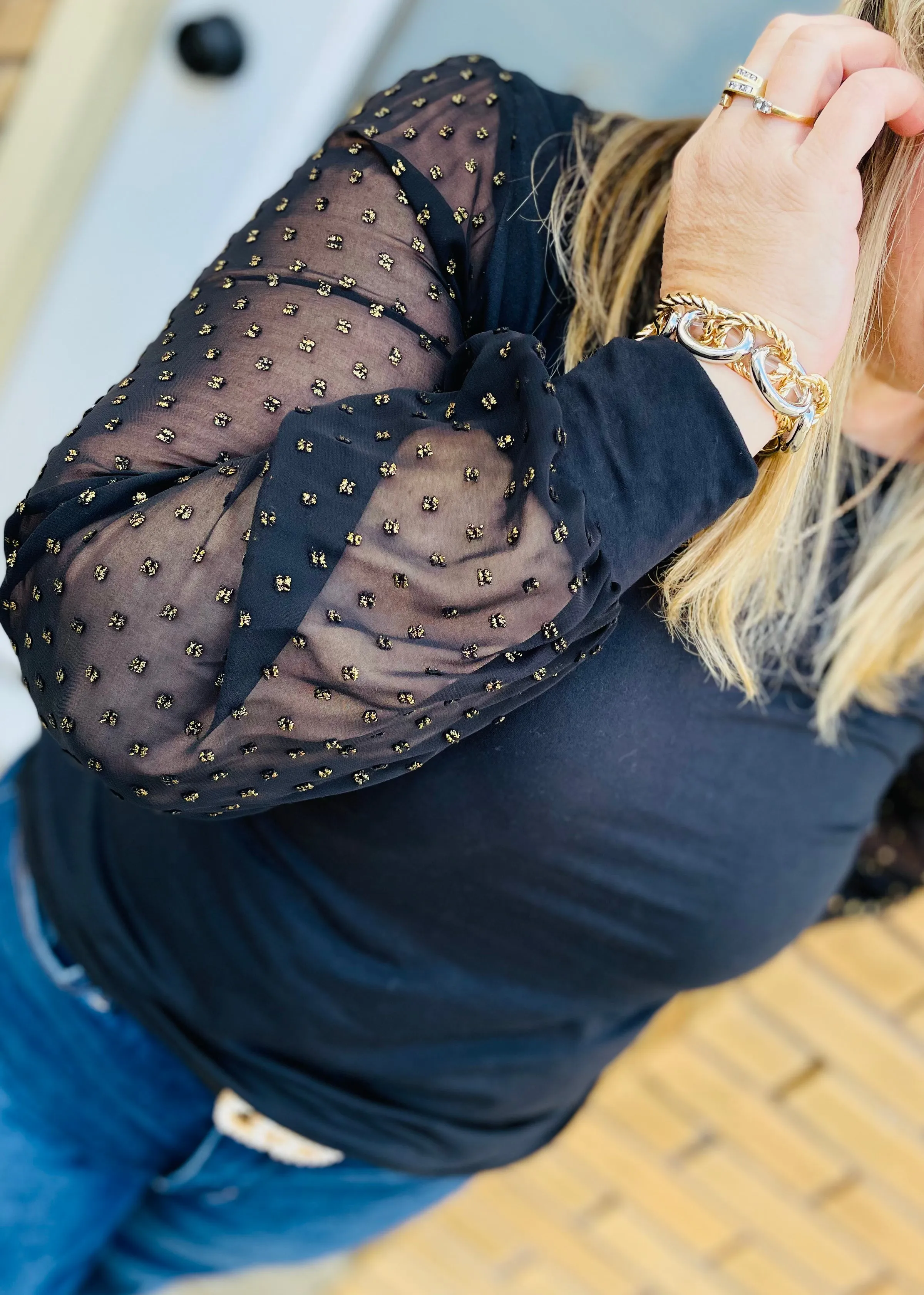 Chiffon and Gold Swiss Dot Tunic Top