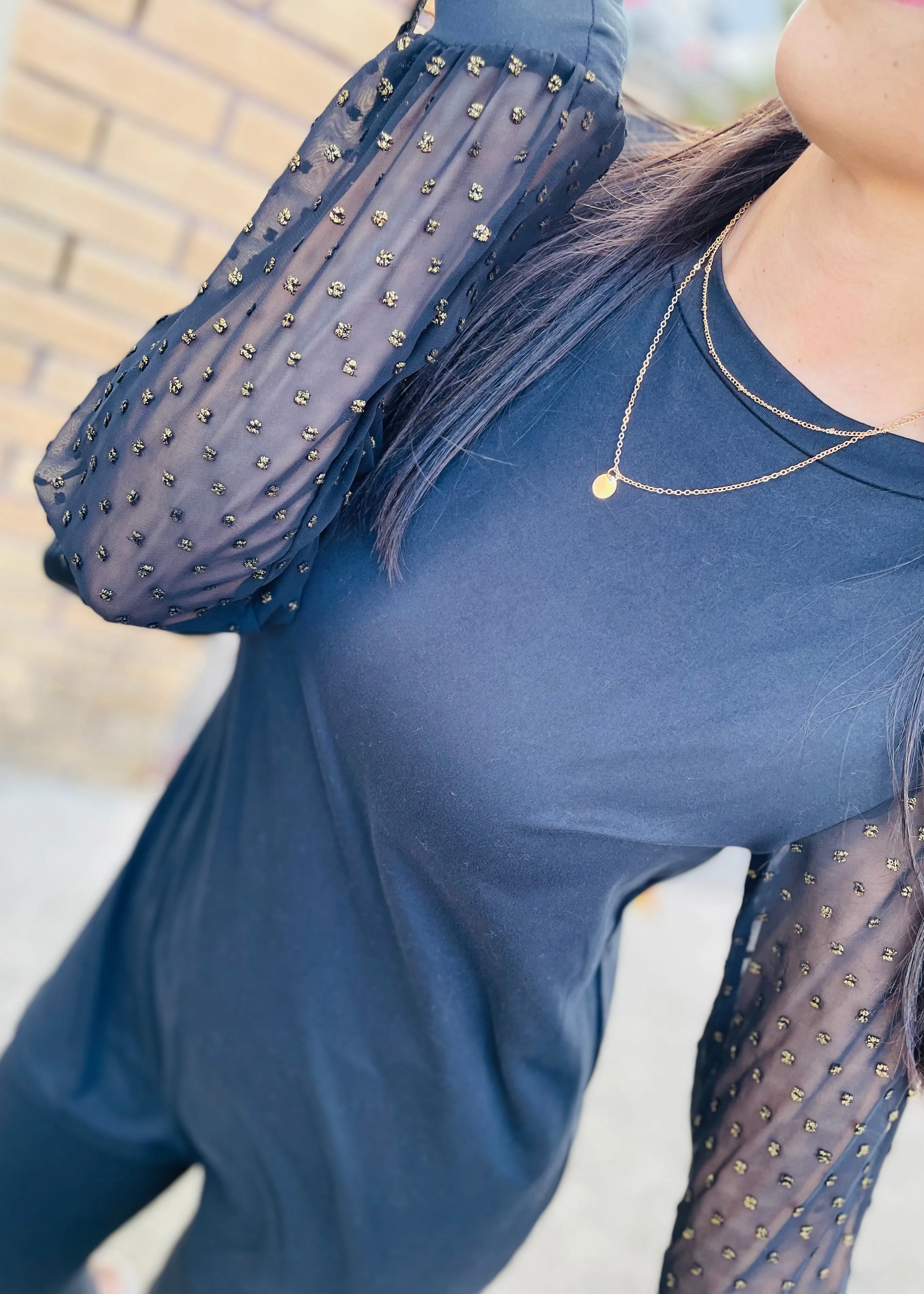 Chiffon and Gold Swiss Dot Tunic Top