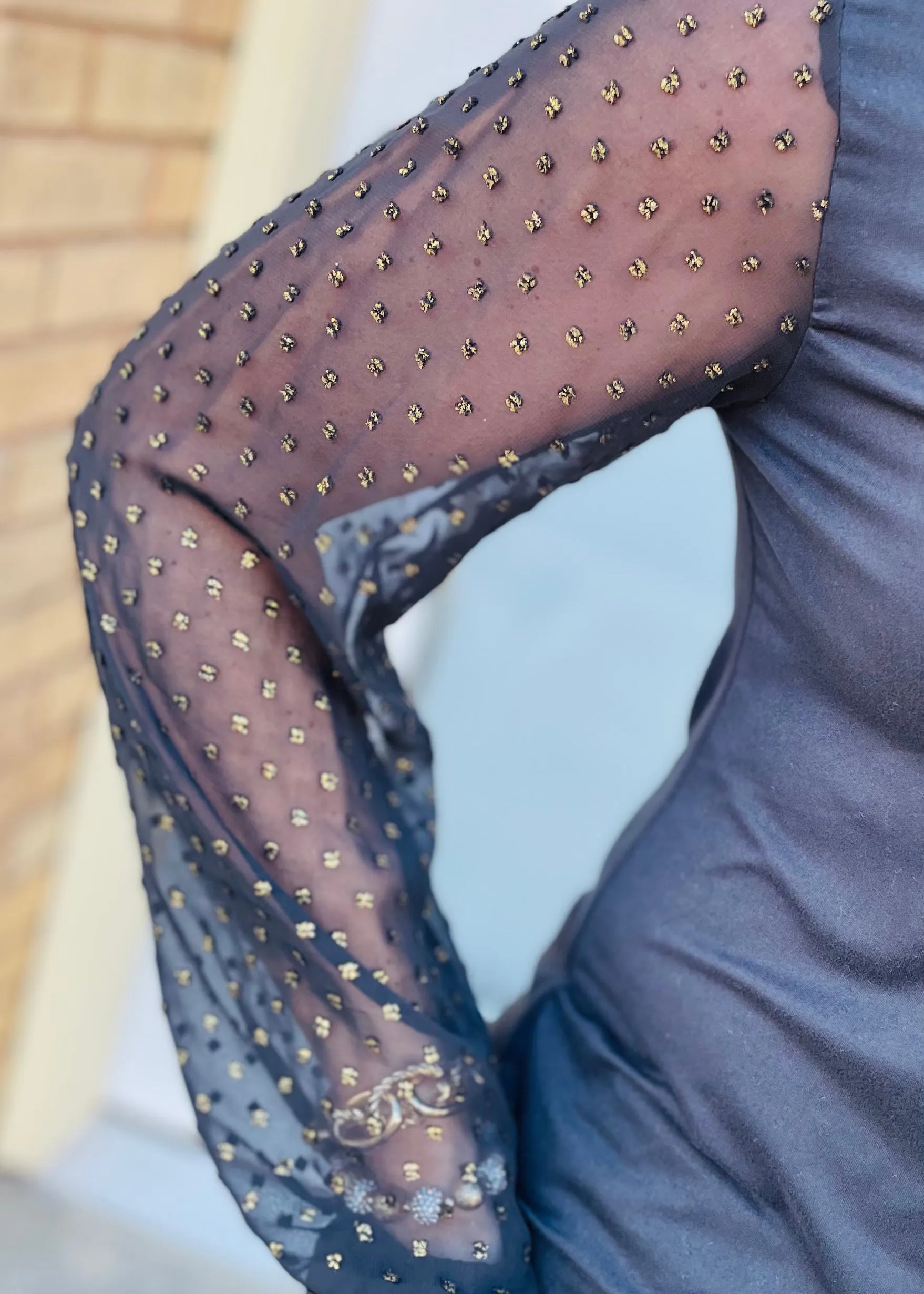 Chiffon and Gold Swiss Dot Tunic Top
