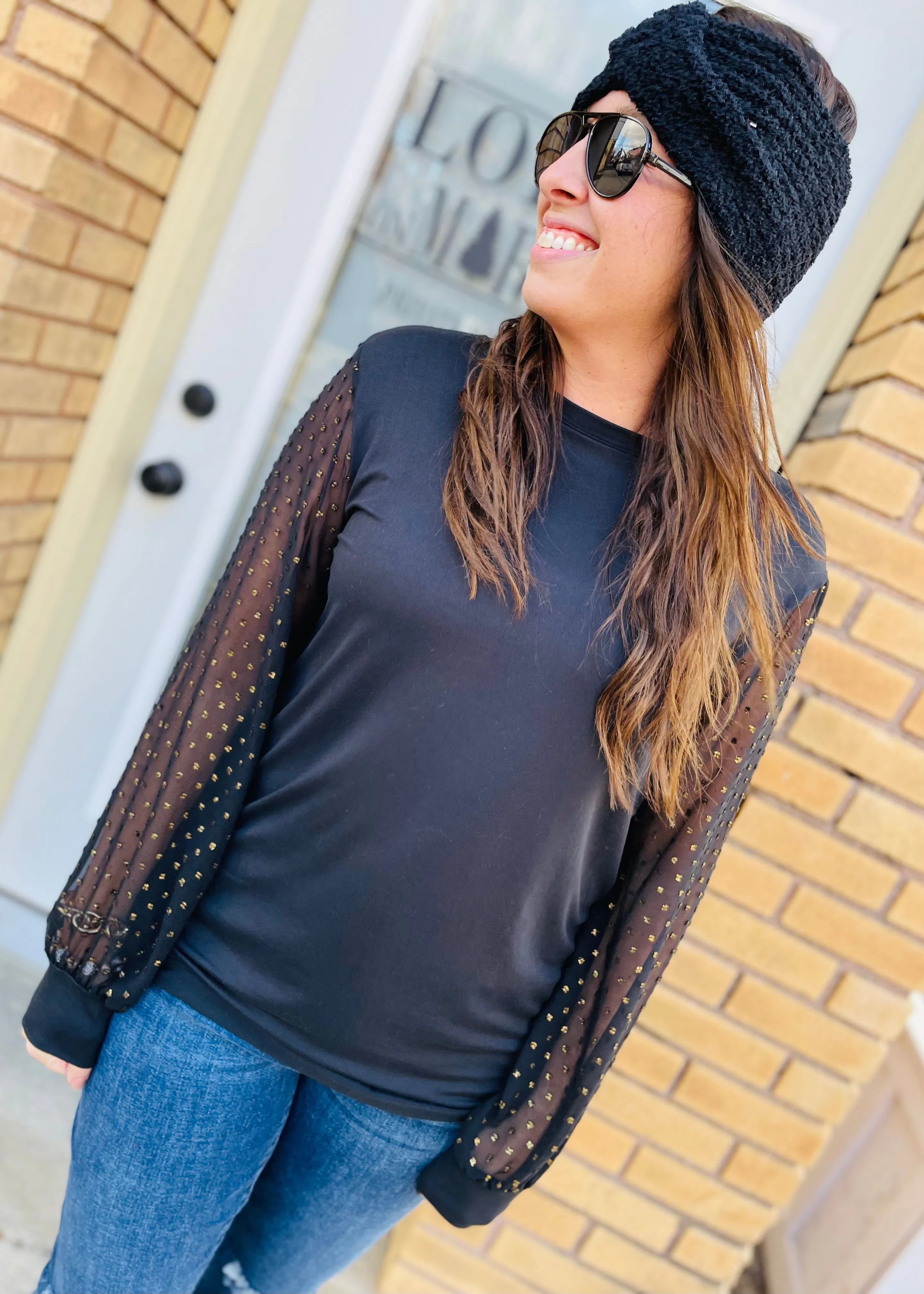 Chiffon and Gold Swiss Dot Tunic Top