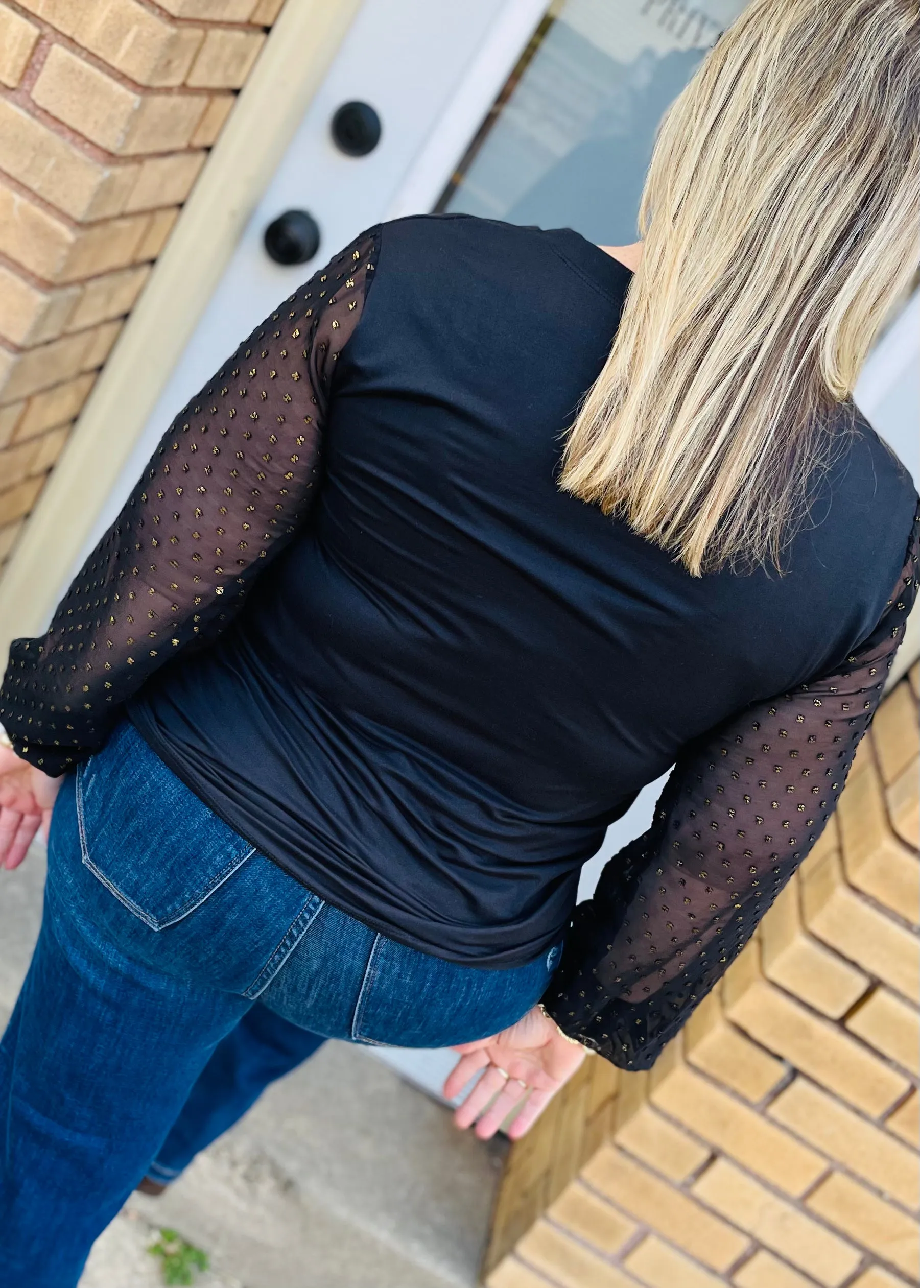 Chiffon and Gold Swiss Dot Tunic Top