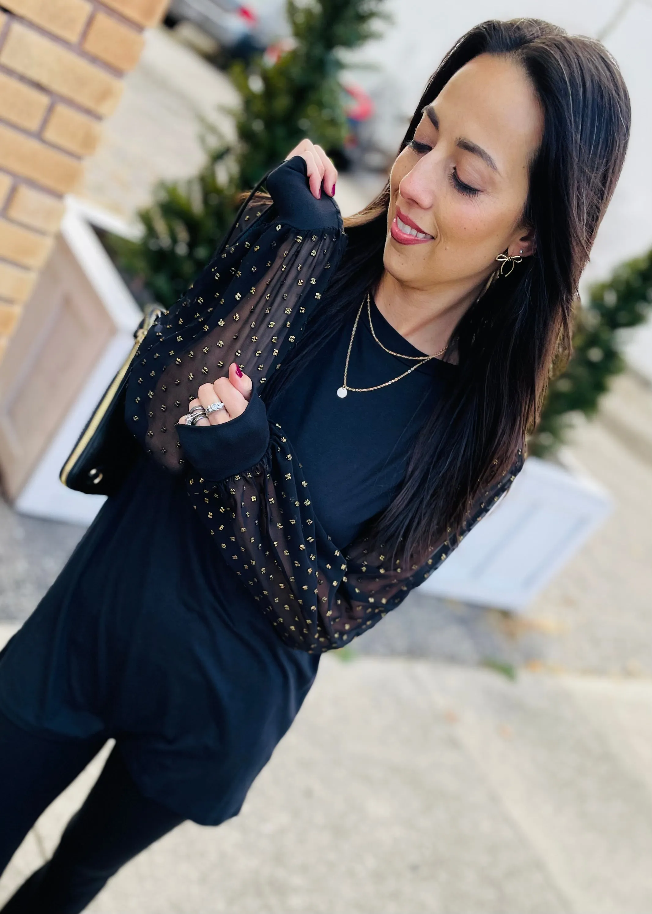Chiffon and Gold Swiss Dot Tunic Top