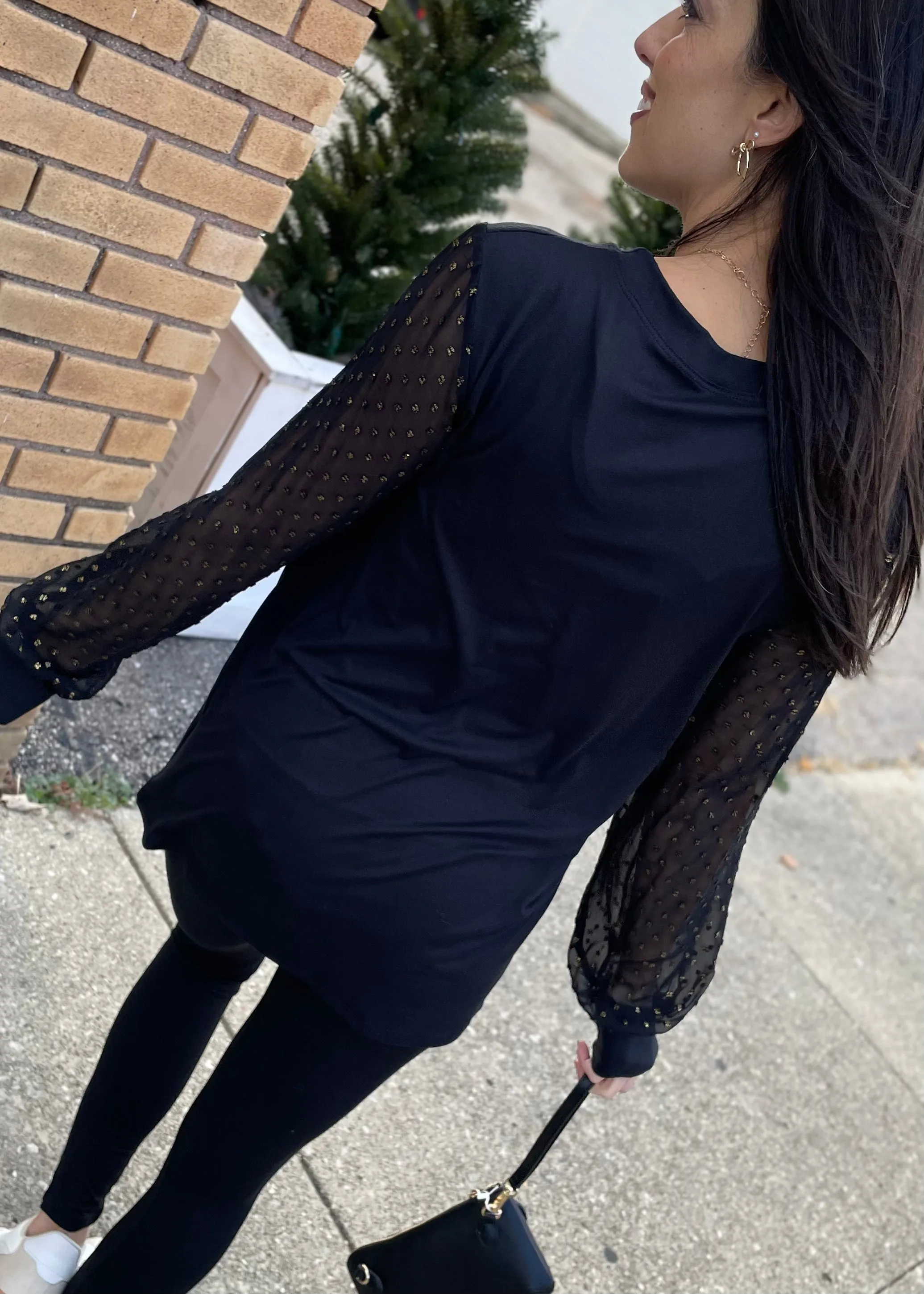 Chiffon and Gold Swiss Dot Tunic Top
