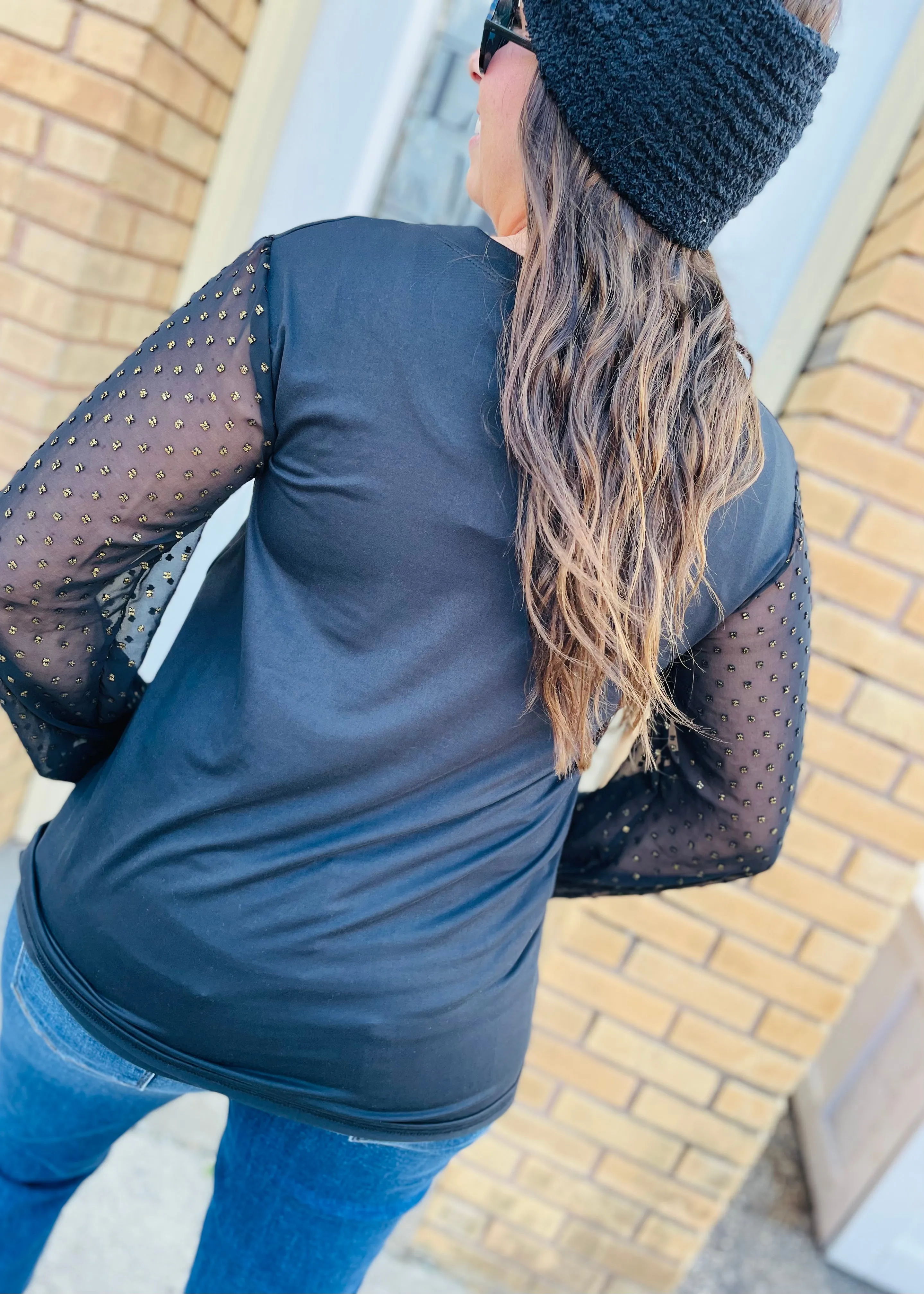 Chiffon and Gold Swiss Dot Tunic Top