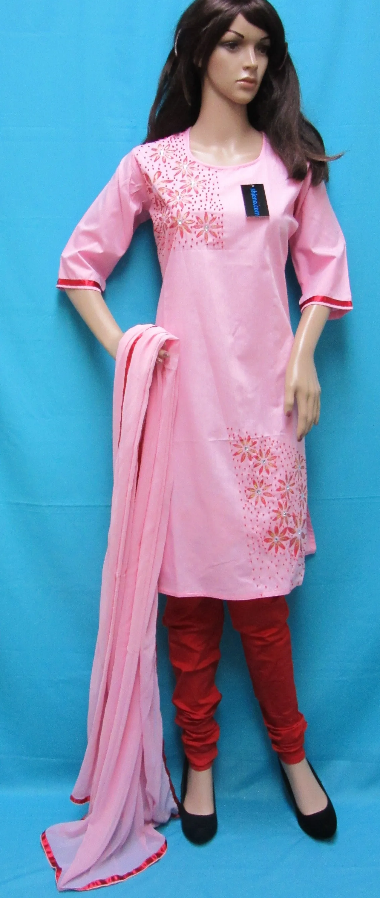 Churidar 7803 Pink Red Traditional Indian 3 Piece Suit