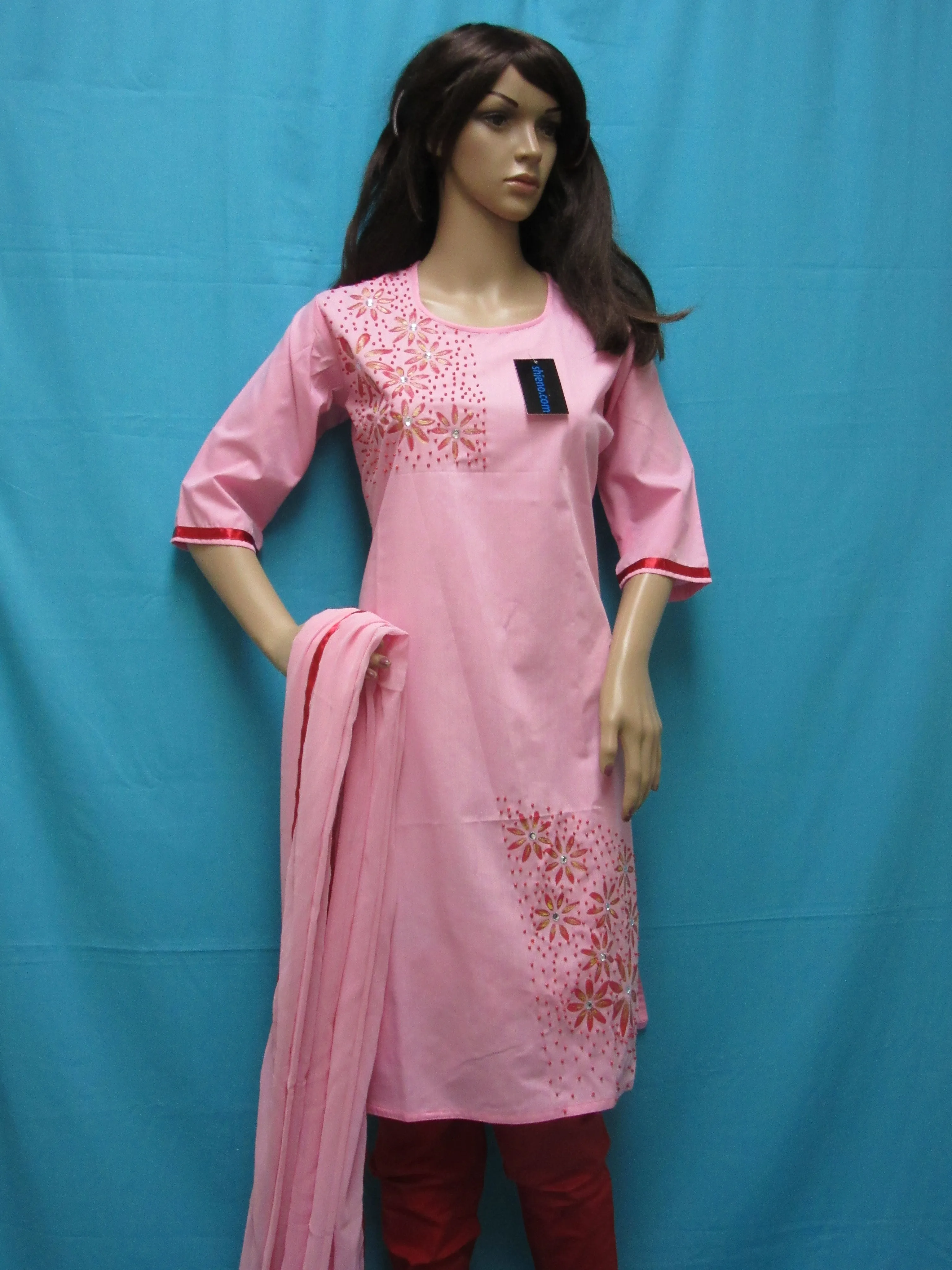 Churidar 7803 Pink Red Traditional Indian 3 Piece Suit