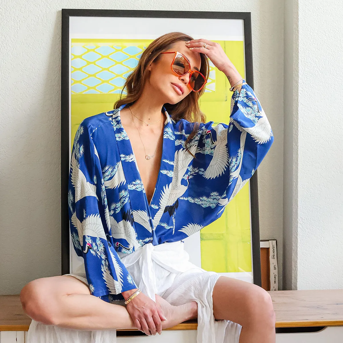 Crane (Kimono Cover-Up) - Blue
