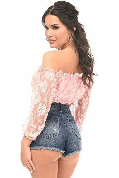 Daisy Corsets Baby Pink Lined Lace Long Sleeve Peasant Top