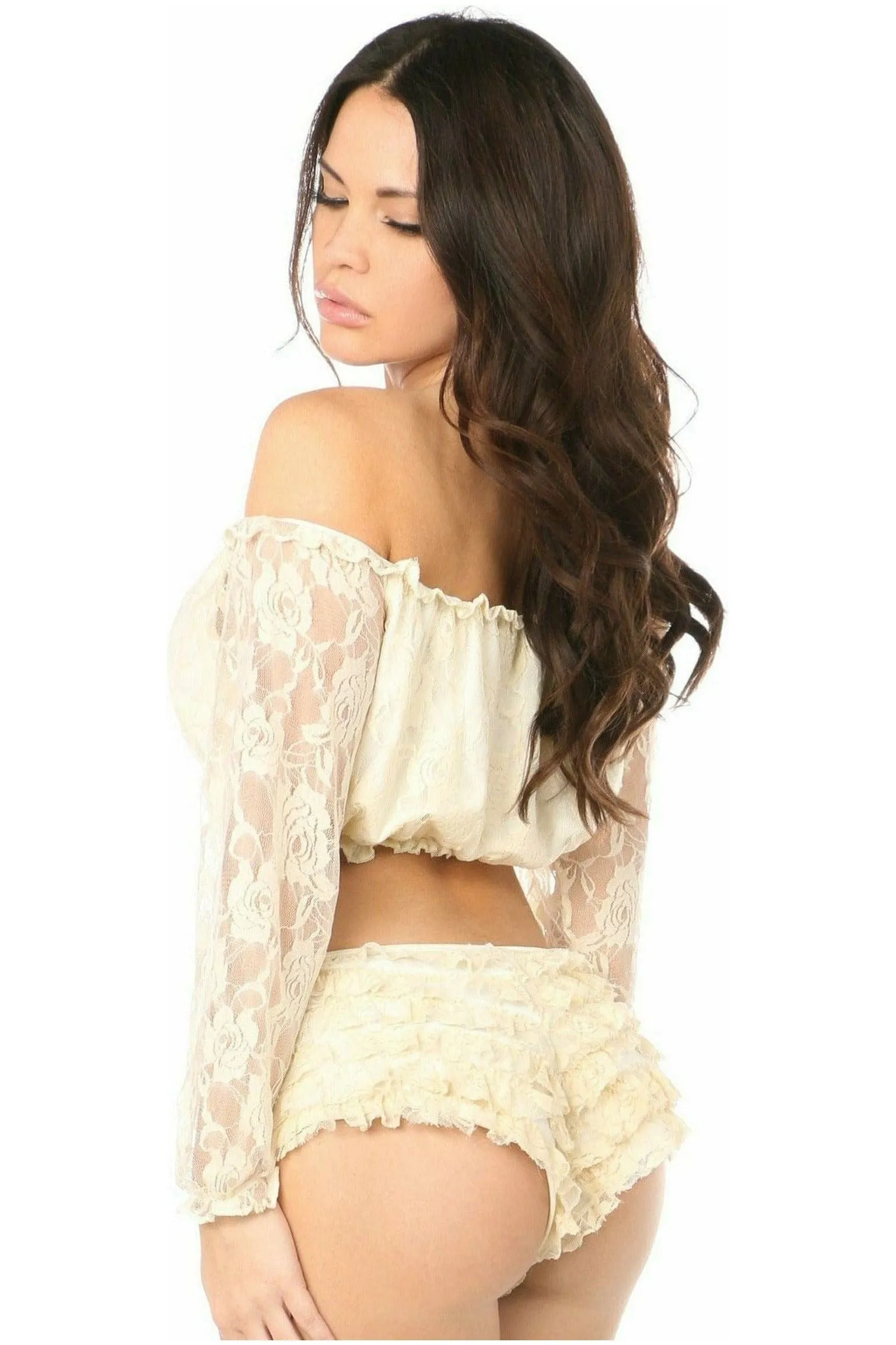 Daisy Corsets Cream Lined Lace Long Sleeve Peasant Top