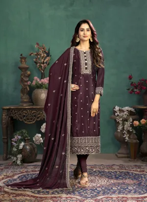 Deep Wine Zari Embellished Salwar Kameez Suit
