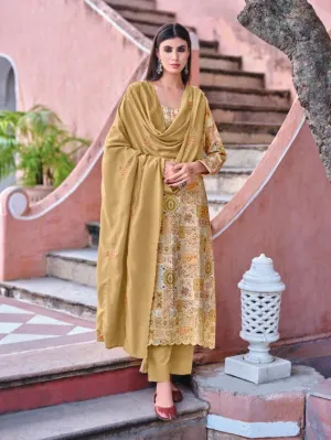 Designer Brown Unstitched Jam Cotton Salwar Suits Material