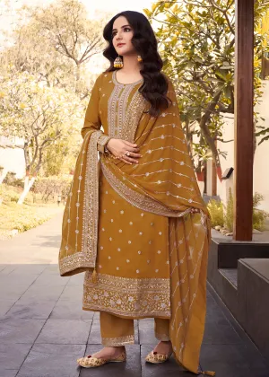 Dola Silk Pretty Mustard Embroidered Festive Salwar Suit