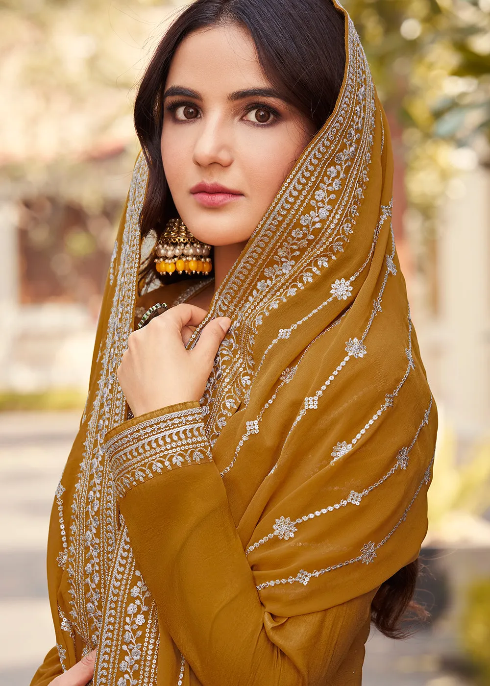 Dola Silk Pretty Mustard Embroidered Festive Salwar Suit