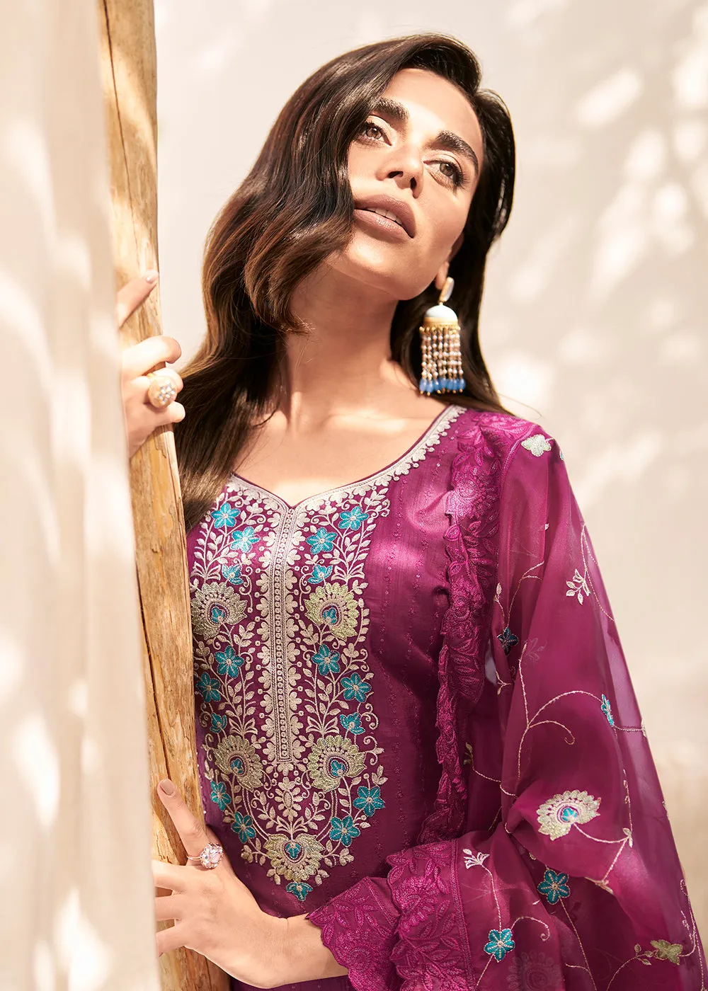 Embroidered Pink Dola Silk Festive Style Salwar Suit
