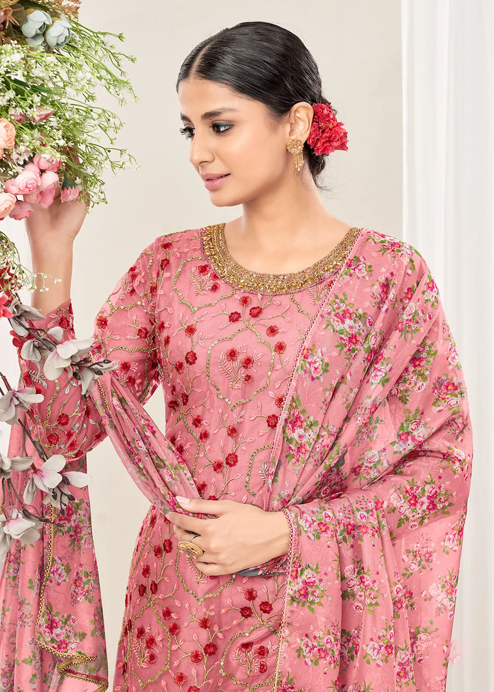 Exclusive Pink Festive Look Net Patiala Salwar Suit