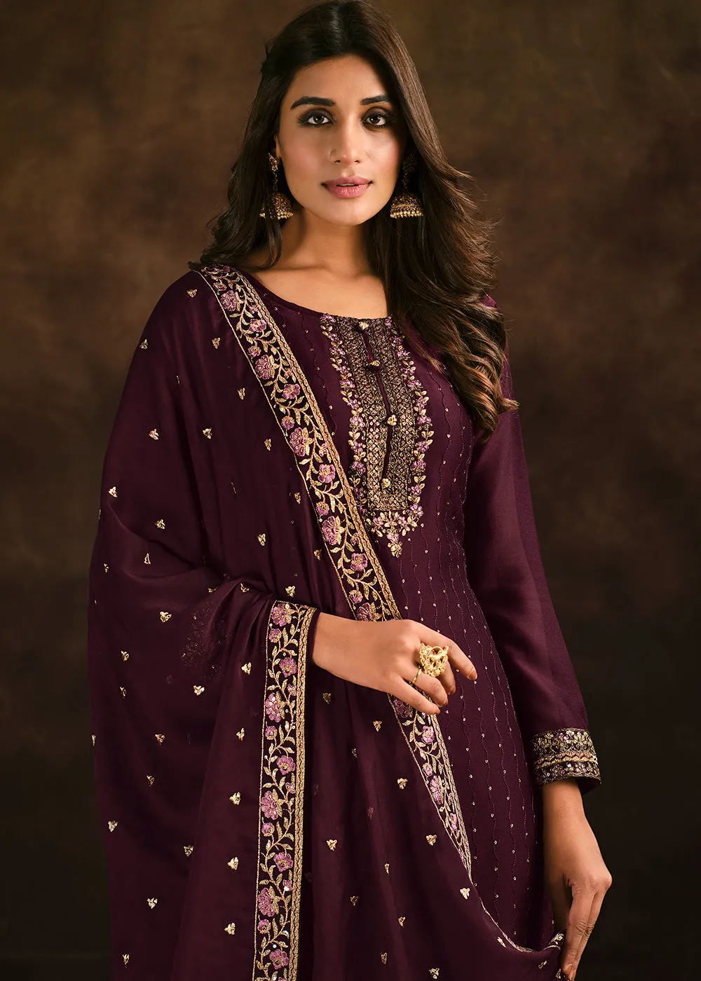 Fancy Georgette Radiant Purple Pakistani Style Salwar Suit