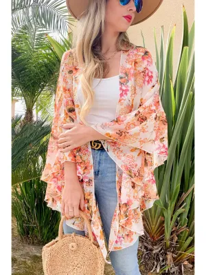 Floral Print Chiffon Kimono