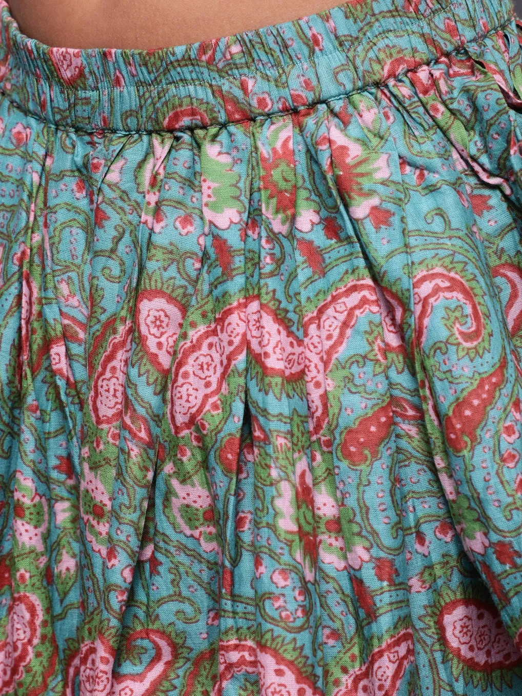 Girl's Light Blue & Pink Floral Printed Top & Dhoti With Organza Jacket Set - Aks Girls