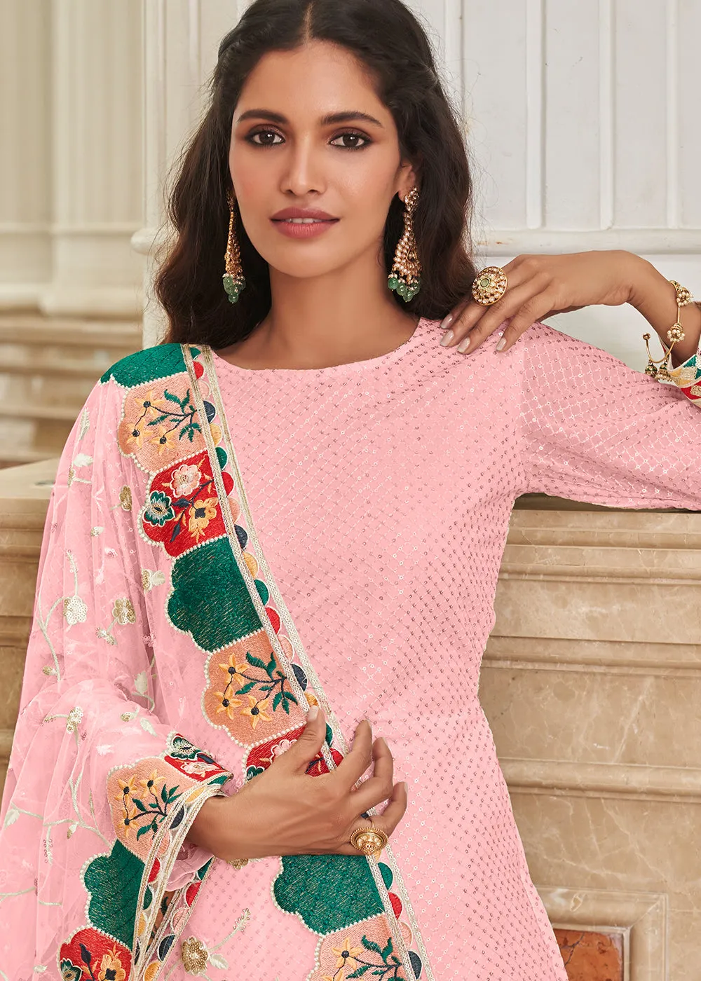 Glamorous Pink Traditional Sequins Eid Wear Salwar Suit