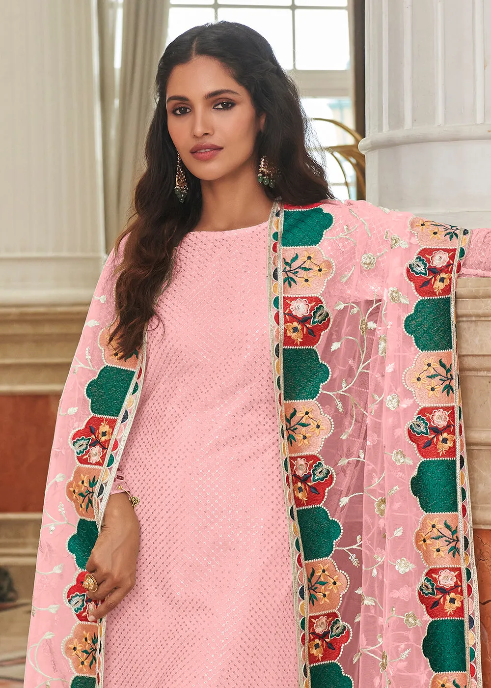 Glamorous Pink Traditional Sequins Eid Wear Salwar Suit